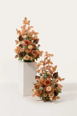 Altar Decor Free-Standing Flowers in Walnut Brown & Burnt Orange （Set of 2）