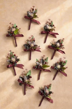 Boutonnieres for Guests in Black Baccara & Burgundy | Clearance