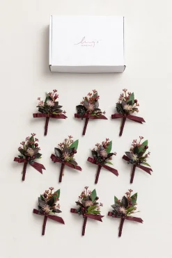 Boutonnieres for Guests in Black Baccara & Burgundy | Clearance