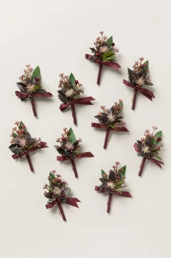Boutonnieres for Guests in Black Baccara & Burgundy | Clearance