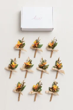 Boutonnieres for Guests in Burnt Orange & Gold | Clearance