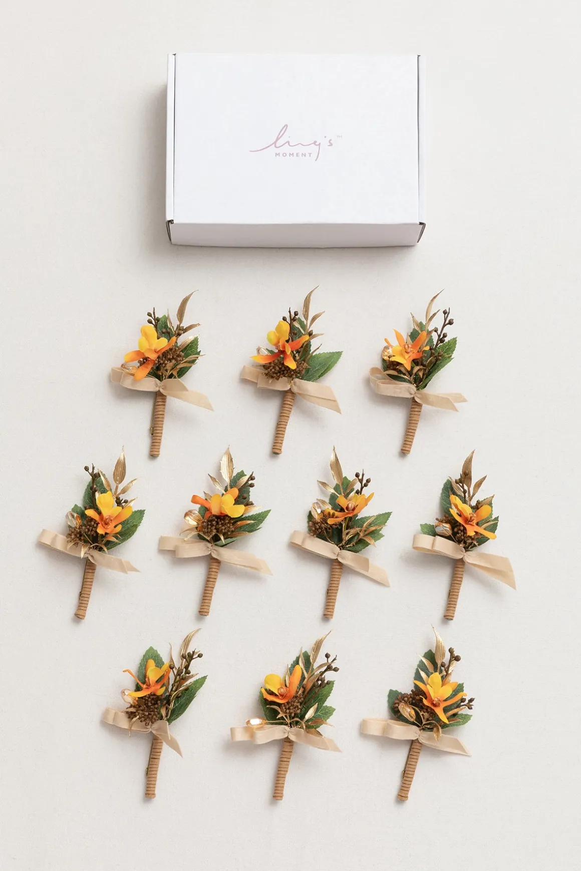 Boutonnieres for Guests in Burnt Orange & Gold | Clearance