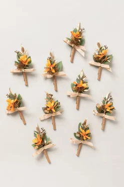 Boutonnieres for Guests in Burnt Orange & Gold | Clearance