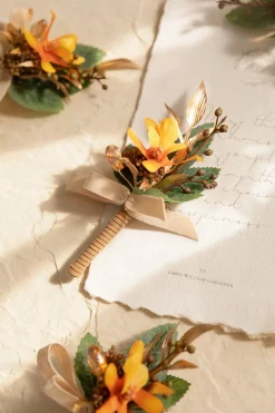 Boutonnieres for Guests in Burnt Orange & Gold | Clearance