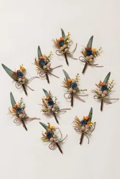 Boutonnieres for Guests in Dark Teal & Burnt Orange | Clearance