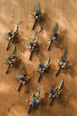 Boutonnieres for Guests in Dark Teal & Burnt Orange | Clearance