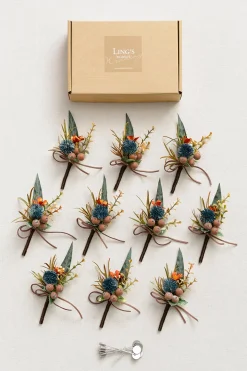 Boutonnieres for Guests in Dark Teal & Burnt Orange | Clearance