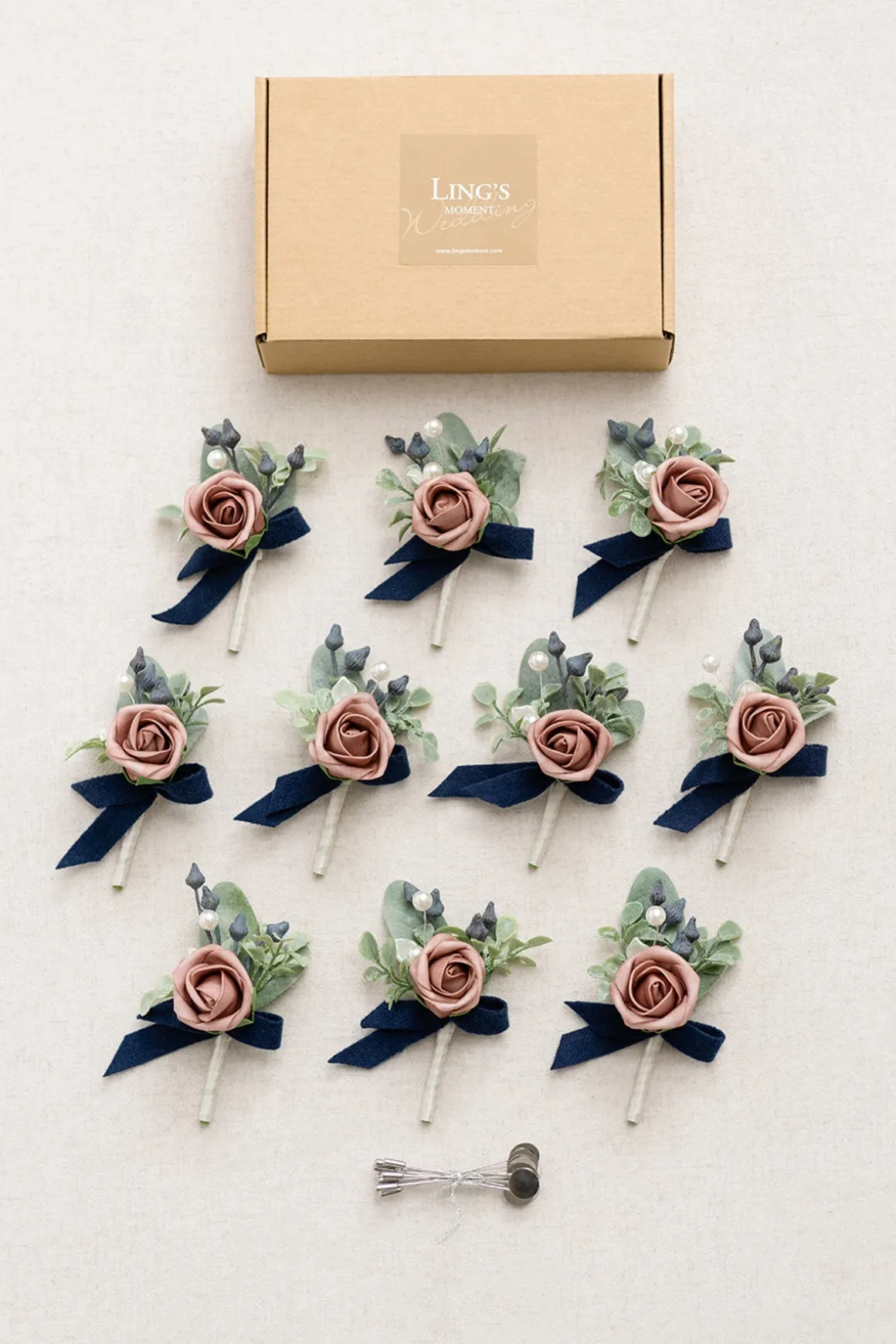 Boutonnieres for Guests in Dusty Rose & Navy | Clearance