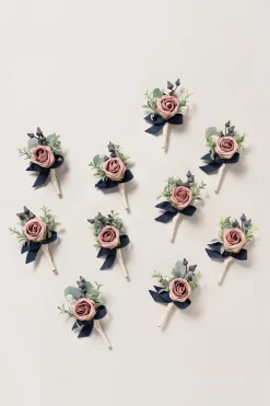 Boutonnieres for Guests in Dusty Rose & Navy | Clearance