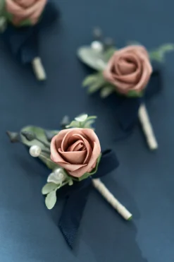 Boutonnieres for Guests in Dusty Rose & Navy | Clearance