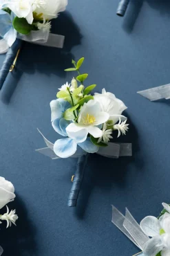 Boutonnieres for Guests in Dutch Blue & Navy Blue