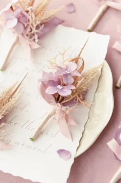 Boutonnieres for Guests in Lavender Aster & Burnt Orange | Clearance