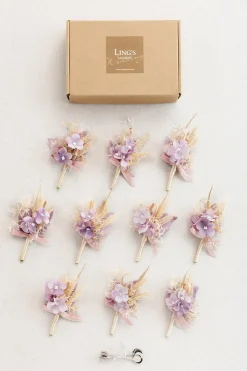 Boutonnieres for Guests in Lavender Aster & Burnt Orange | Clearance