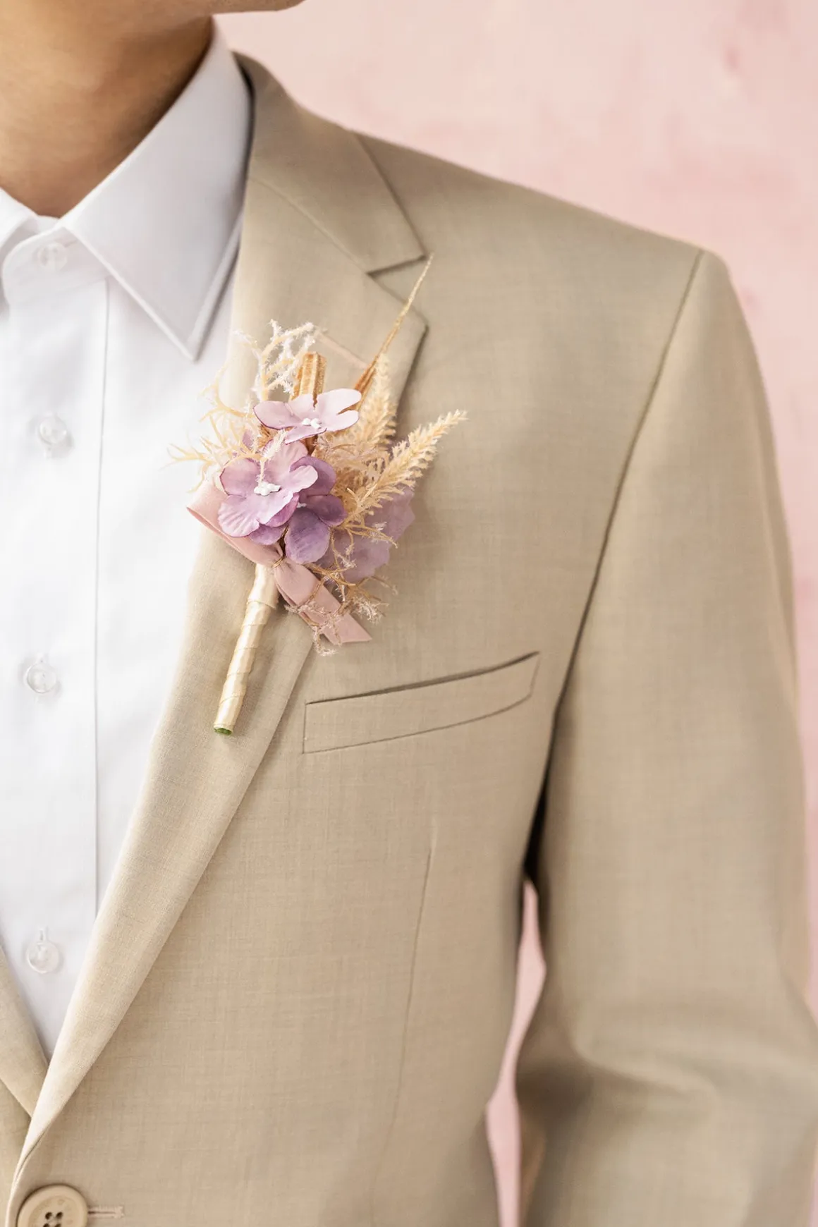 Boutonnieres for Guests in Lavender Aster & Burnt Orange | Clearance