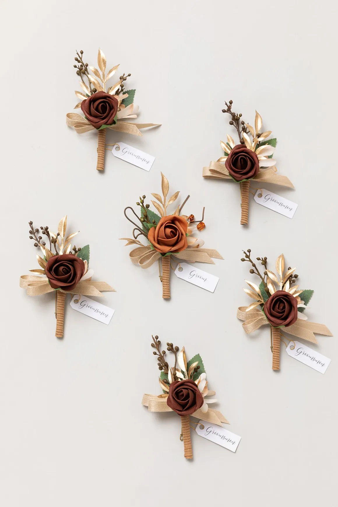 Boutonnieres in Amber - Set of 6