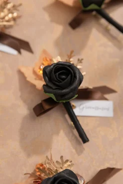 Boutonnieres in Black & Pumpkin Orange