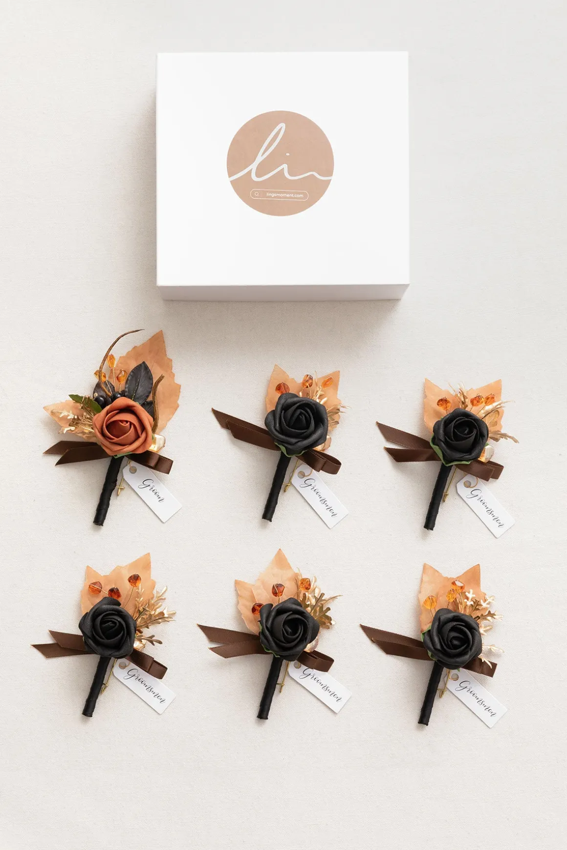 Boutonnieres in Black & Pumpkin Orange
