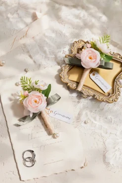 Boutonnieres in Blush & Cream