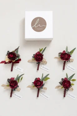 Boutonnieres in Bordeaux Red & Wine | Clearance