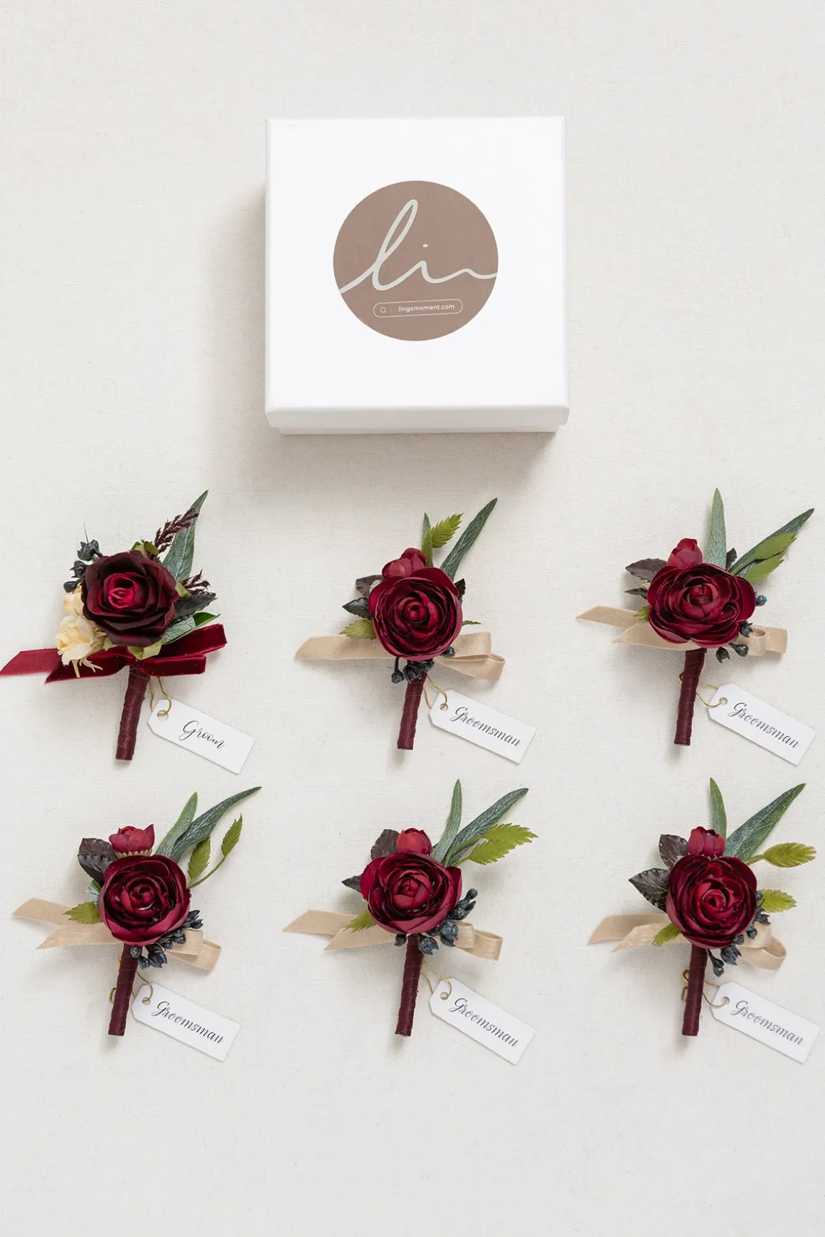 Boutonnieres in Bordeaux Red & Wine | Clearance