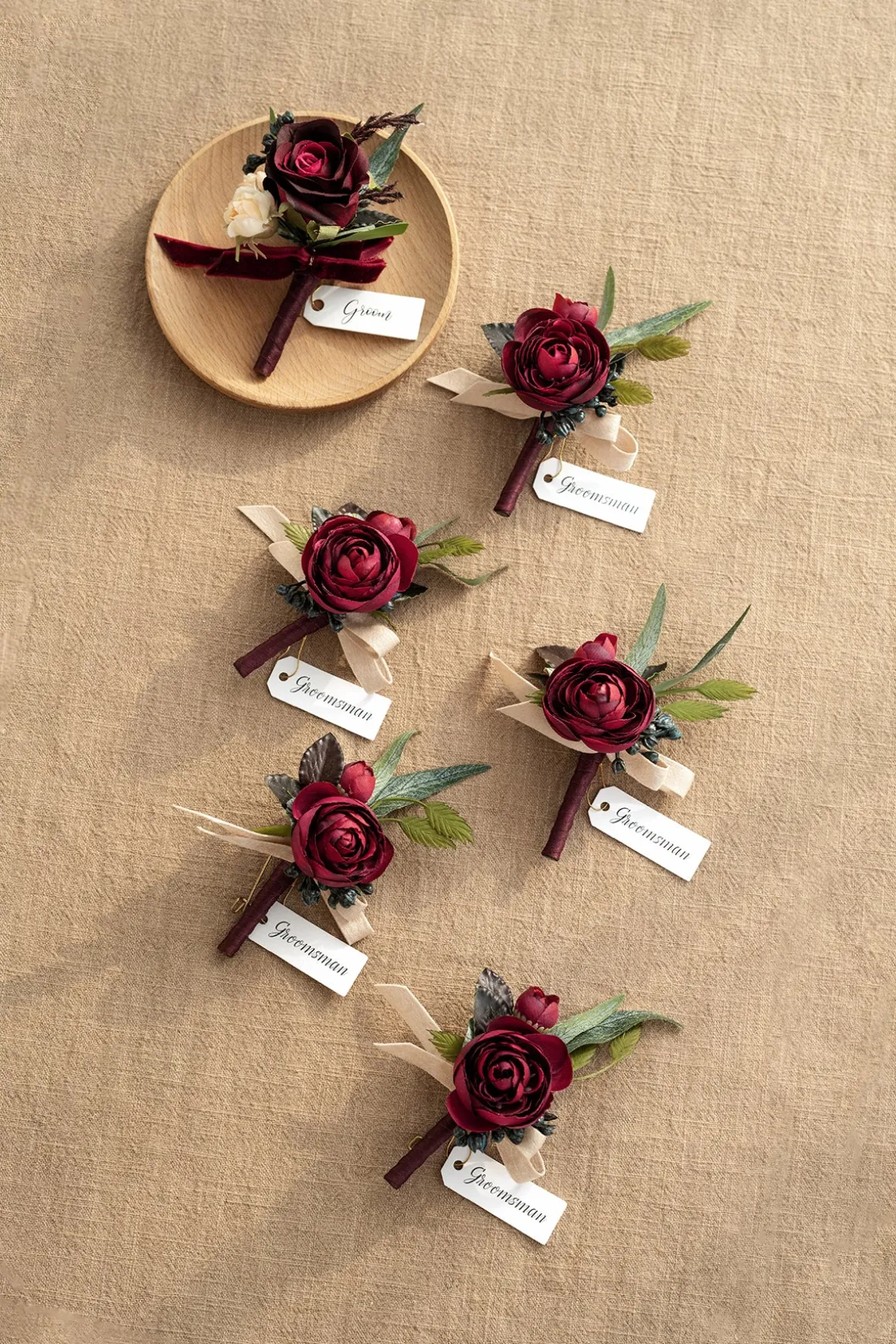 Boutonnieres in Bordeaux Red & Wine | Clearance