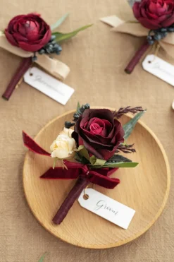 Boutonnieres in Bordeaux Red & Wine | Clearance