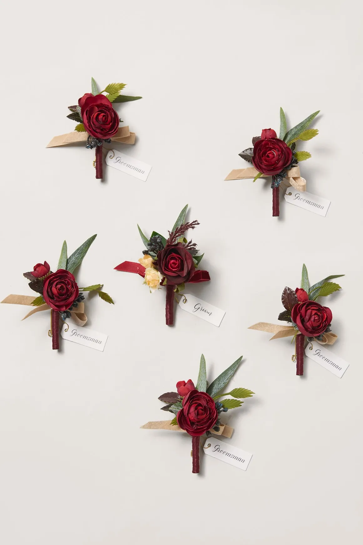 Boutonnieres in Bordeaux Red & Wine | Clearance