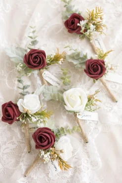 Boutonnieres in Burgundy