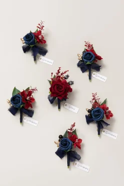 Boutonnieres in Burgundy & Navy | Clearance