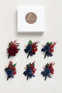 Boutonnieres in Burgundy & Navy | Clearance
