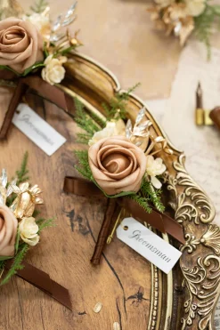 Boutonnieres in Caramel & Walnut Brown