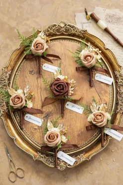 Boutonnieres in Caramel & Walnut Brown