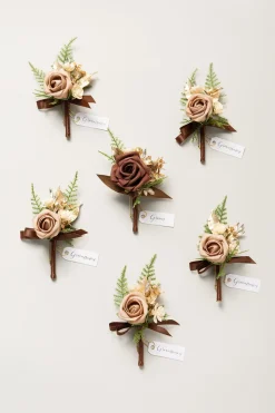 Boutonnieres in Caramel & Walnut Brown
