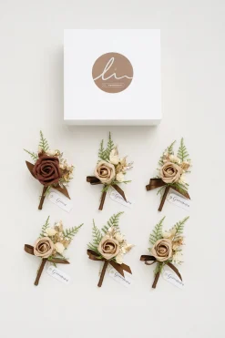 Boutonnieres in Caramel & Walnut Brown