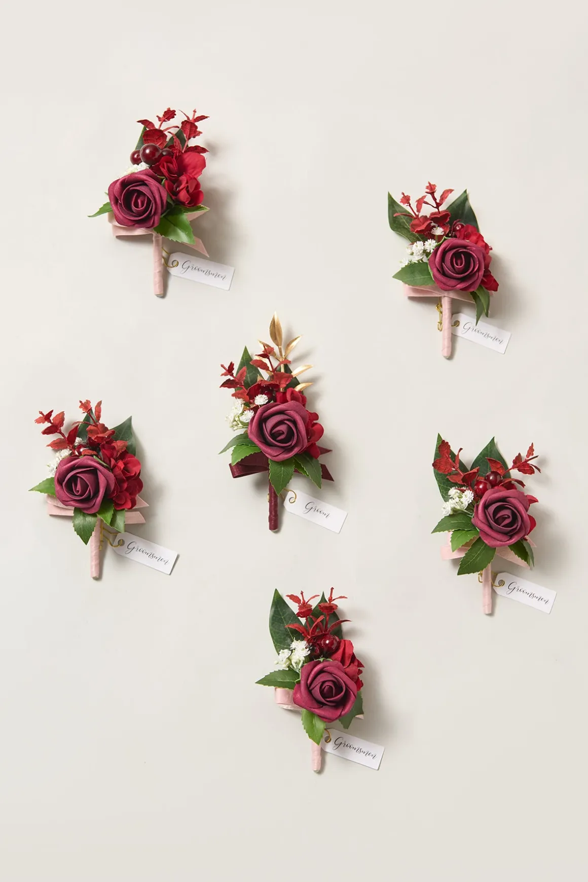 Boutonnieres in Classic Marsala