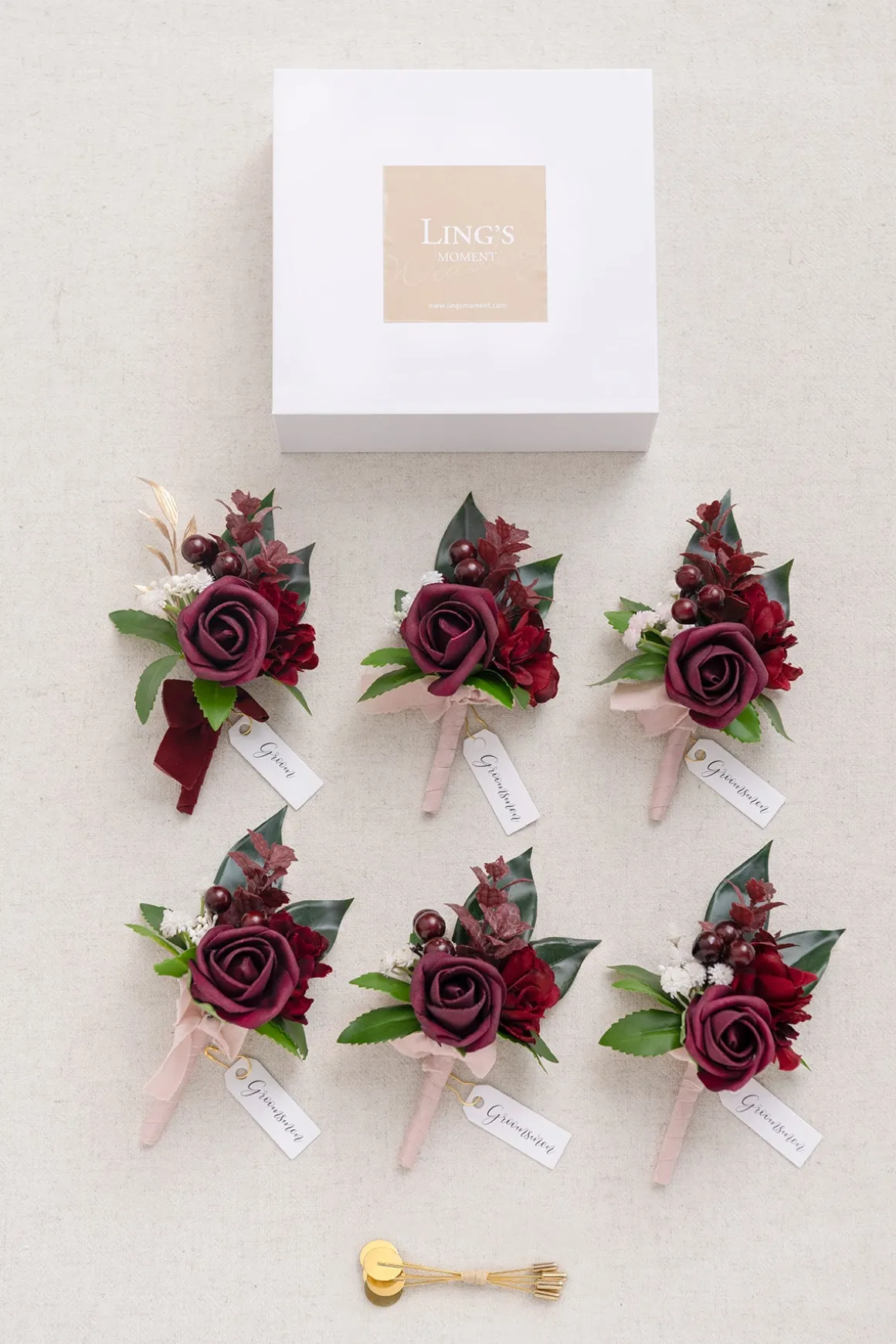 Boutonnieres in Classic Marsala
