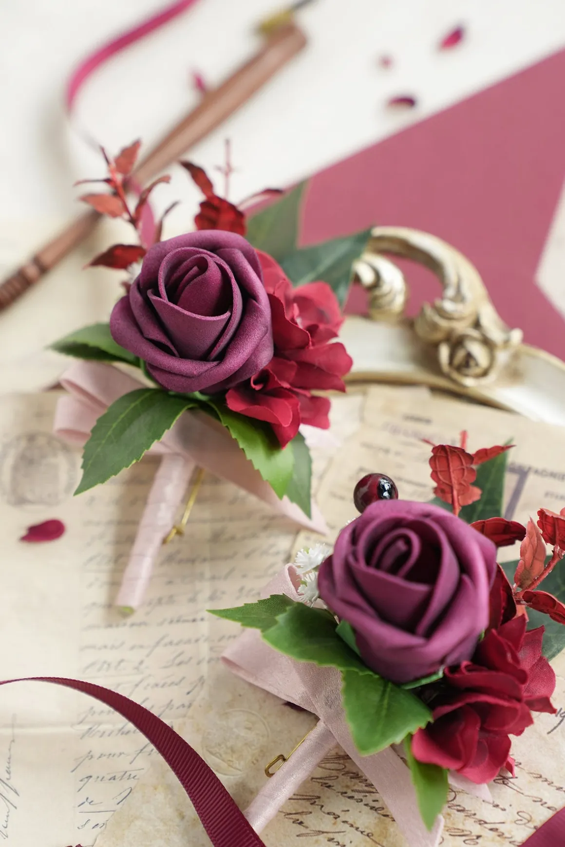 Boutonnieres in Classic Marsala (Set of 2)