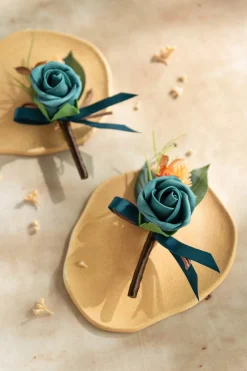 Boutonnieres in Dark Teal & Burnt Orange | Clearance