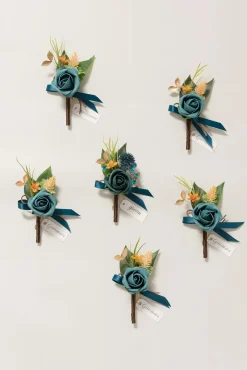 Boutonnieres in Dark Teal & Burnt Orange