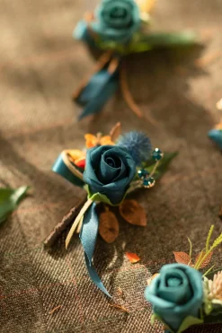 Boutonnieres in Dark Teal & Burnt Orange