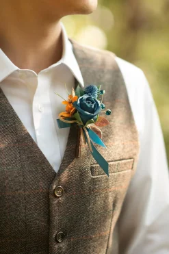 Boutonnieres in Dark Teal & Burnt Orange