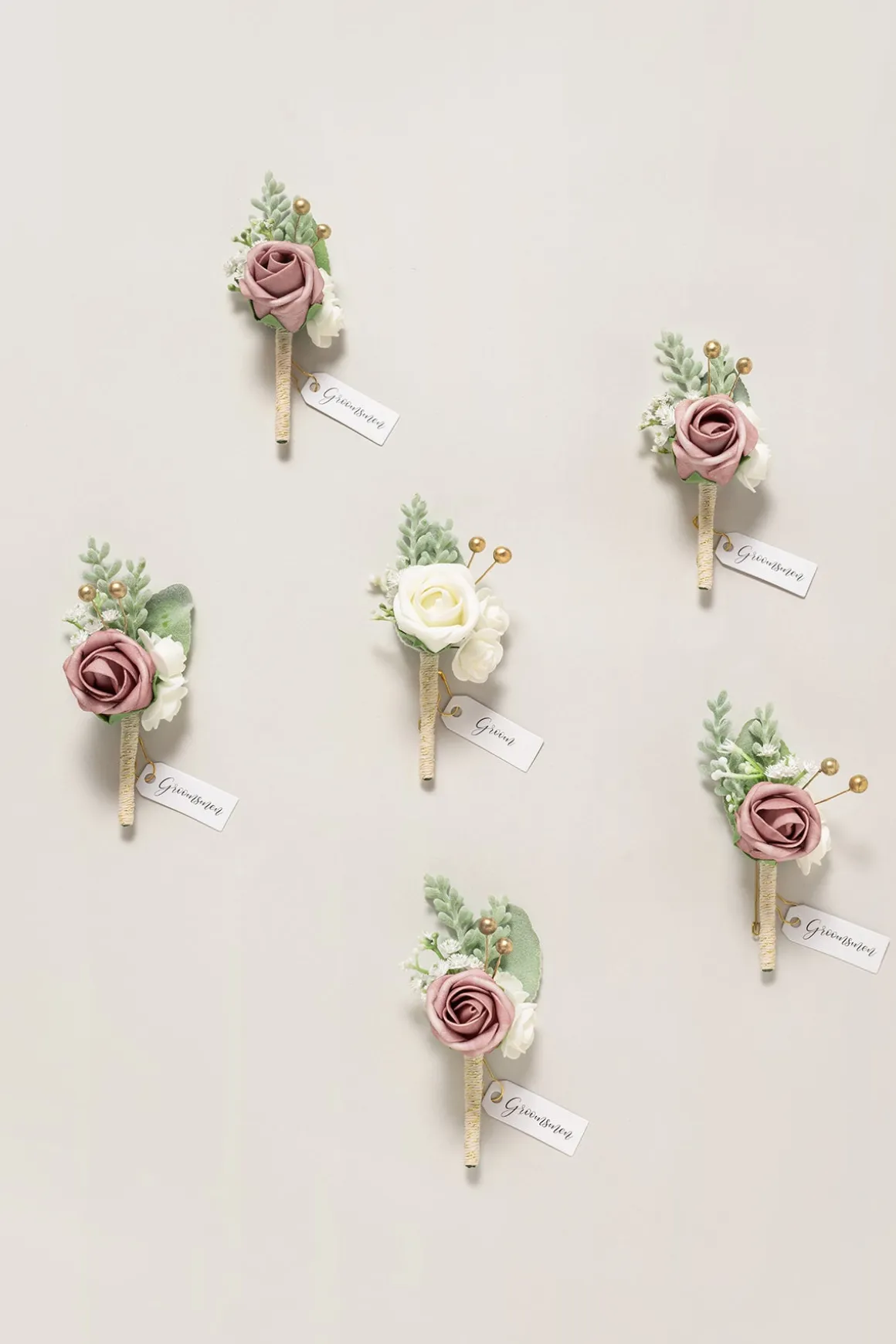 Boutonnieres in Dusty Rose & Cream (Set of 6)