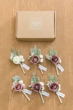 Boutonnieres in Dusty Rose & Cream (Set of 6)