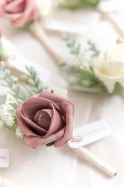 Boutonnieres in Dusty Rose & Cream (Set of 6)