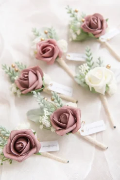 Boutonnieres in Dusty Rose & Cream (Set of 6)