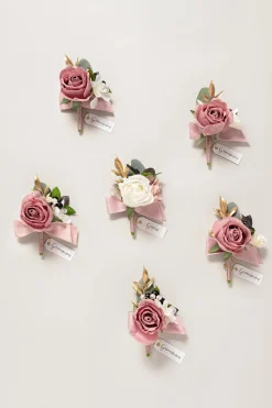 Boutonnieres in Dusty Rose & Mauve