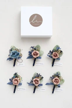 Boutonnieres in Dusty Rose & Navy | Clearance