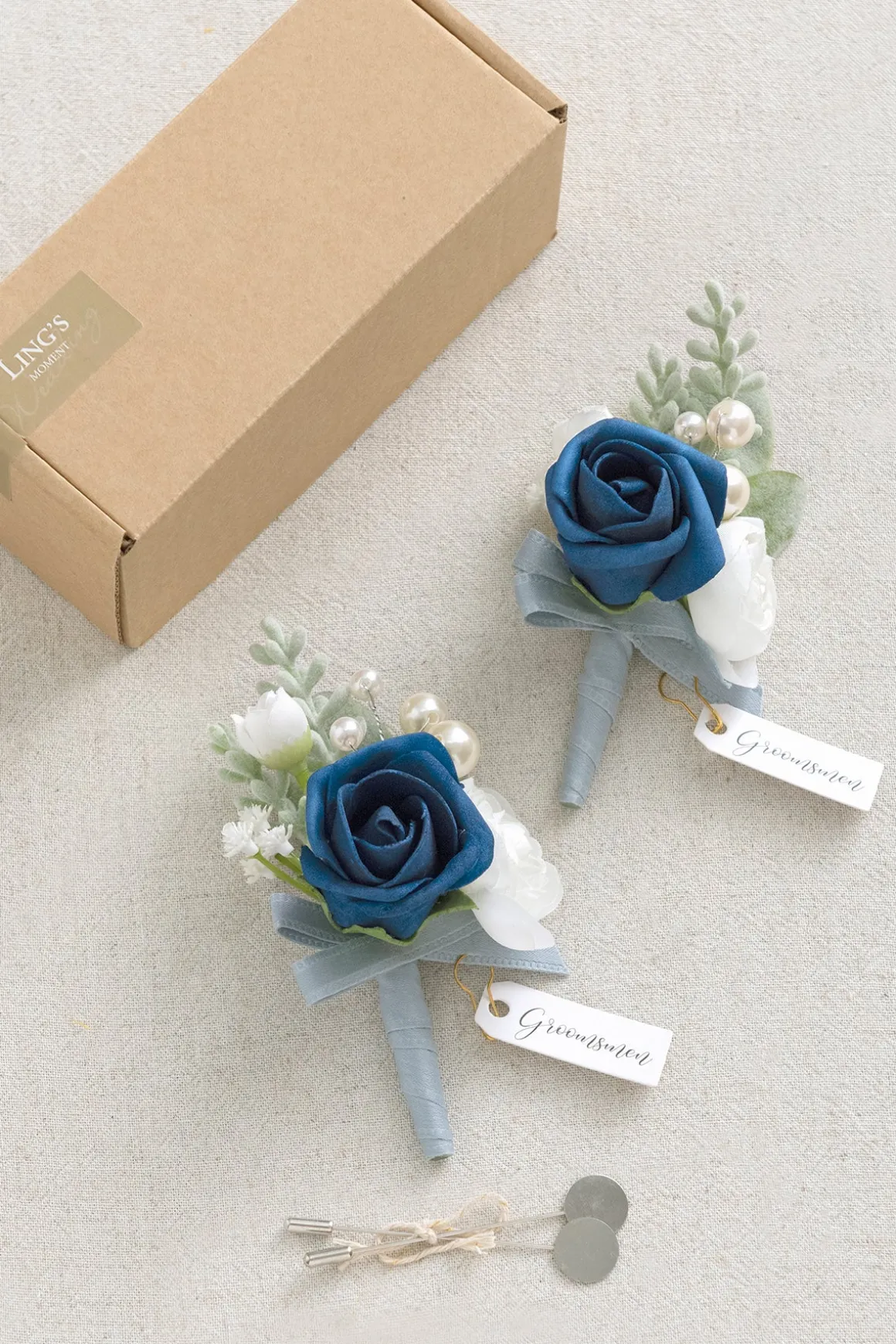 Boutonnieres in Dutch Blue & Navy Blue (Set of 2)