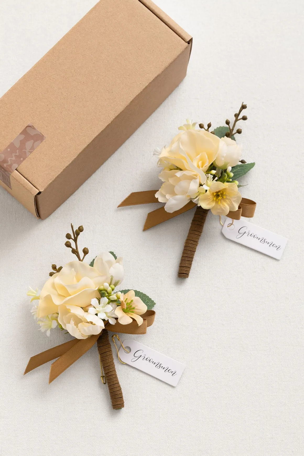 Boutonnieres in Earth Brown & Butter Yellow | Clearance