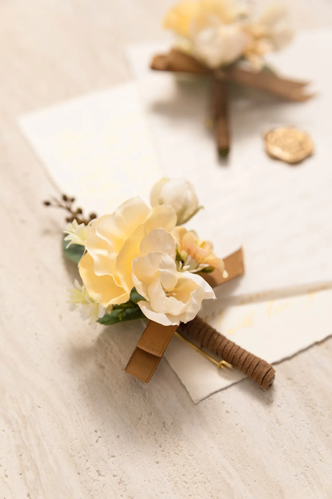 Boutonnieres in Earth Brown & Butter Yellow | Clearance